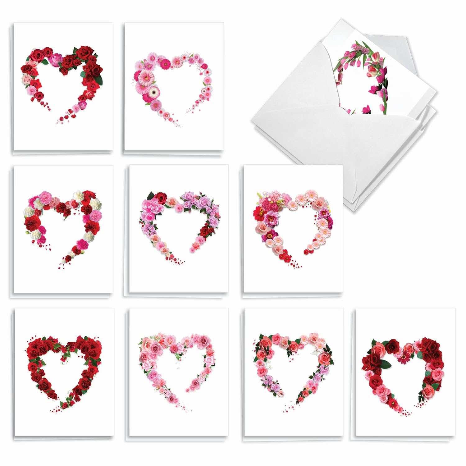 - 20 Cute Boxed Cards (4 X 5.12 Inch) - Assorted Blank Set (10 Designs, 2 Each) - Heart Blooms Am3180Ocb-B2X10