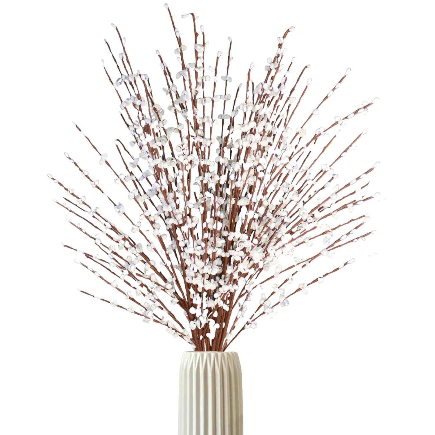 10Pcs 29.5" Long Artificial Flower Winter Jasmine Folk Pip Berry Plant Dry Branches For Wedding Home Decor Vase Christmas Decor (10, White)