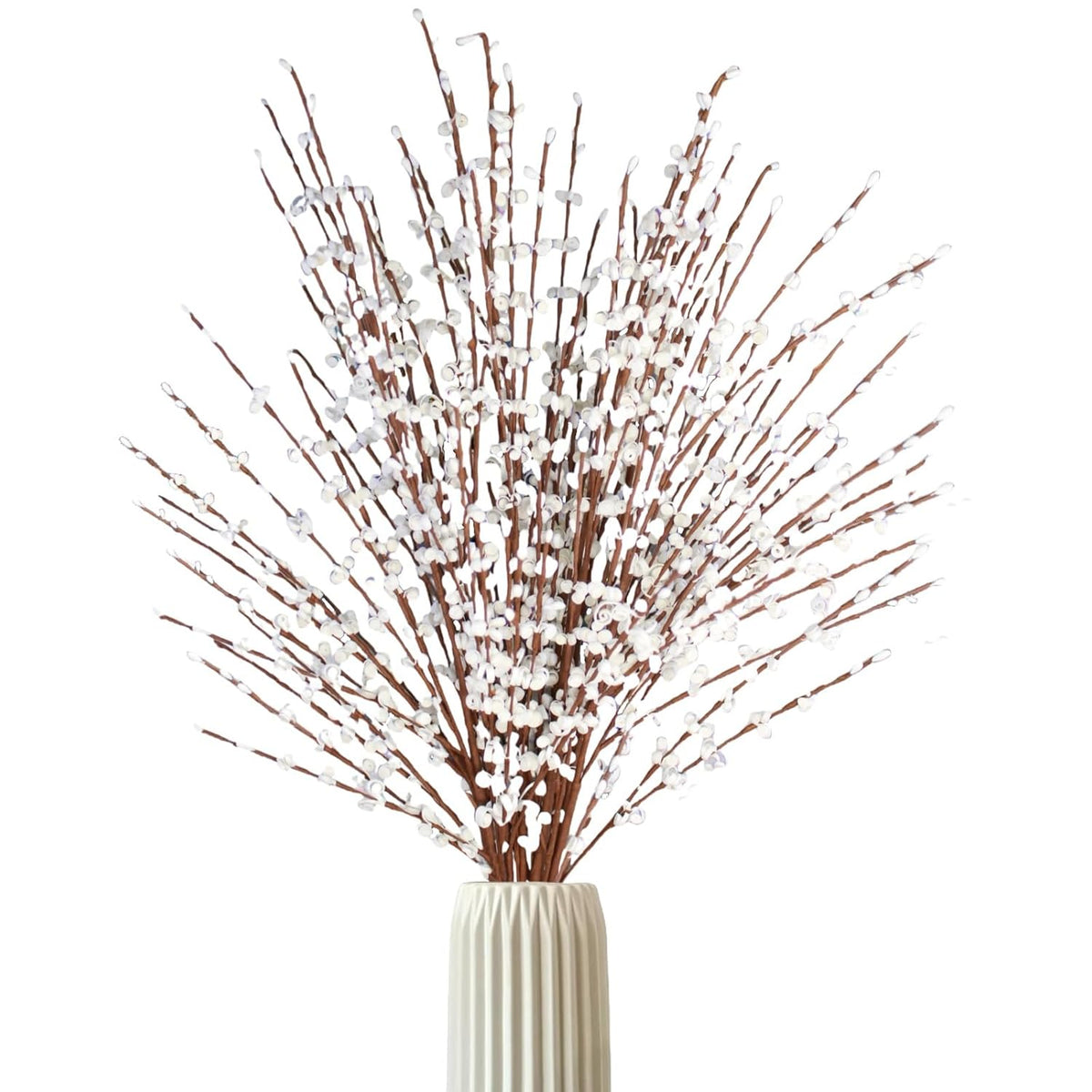 10Pcs 29.5" Long Artificial Flower Winter Jasmine Folk Pip Berry Plant Dry Branches For Wedding Home Decor Vase Christmas Decor (10, White)