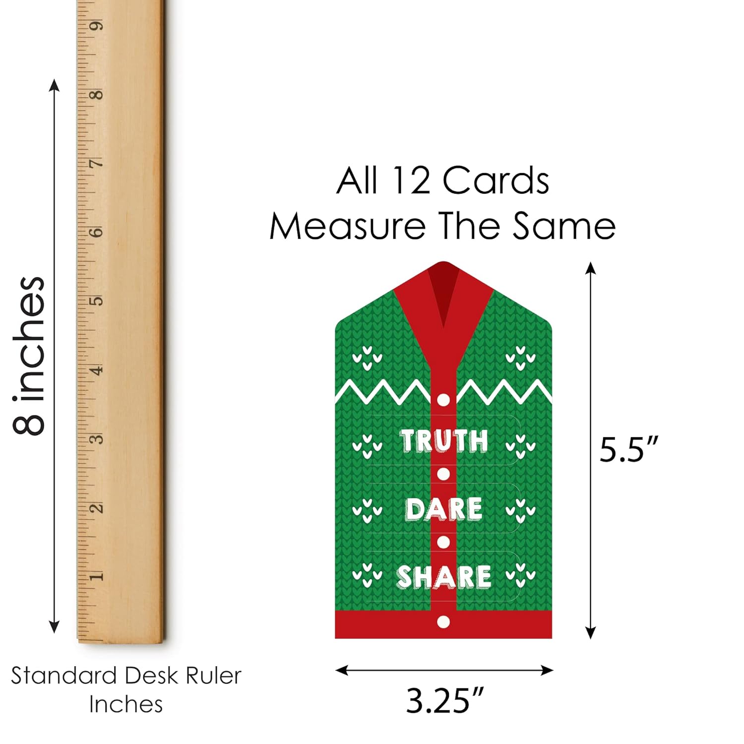Big Dot of Happiness Ugly Sweater - Holiday and Christmas Party Game Pickle Cards - Truth, Dare, Share Pull Tabs - Set of 12