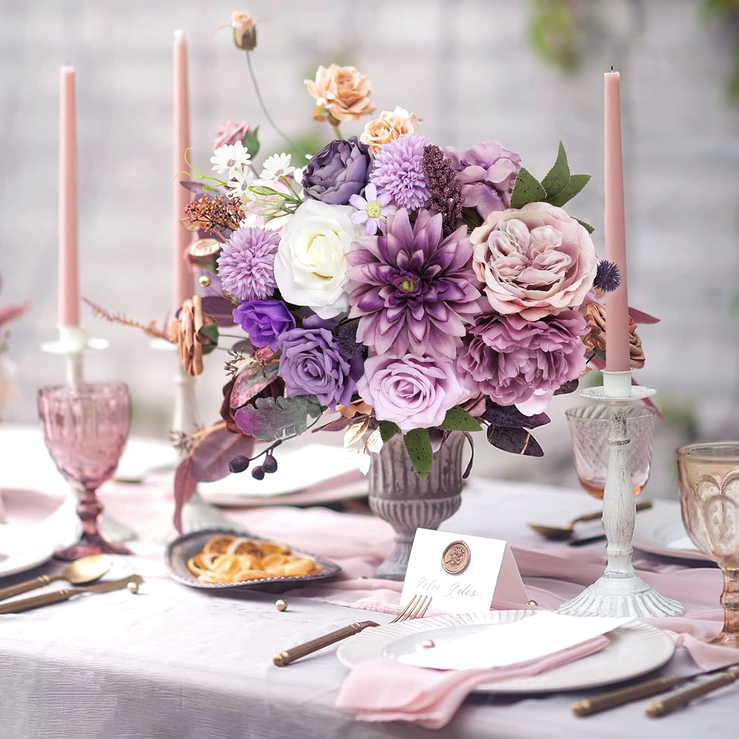 Artificial Purple Flowers Combo Silk Mix Peony Rose Hydrangea Fake Flowers W/Stem For Diy Wedding Bouquets Centerpieces Arrangements Table Party Bridal Baby Shower Home Fall Decor