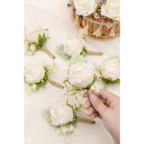 White Rose Boutonnieres For Men Wedding Ivory Baby'S Breath Boutonniere For Best Men Groom Groomsmen Wedding Prom Homecoming Set Of 6