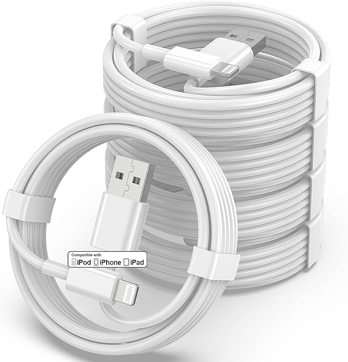 5 Pack 3FT MFi Certified USB A to Lightning Cable Fast Charging Cord White