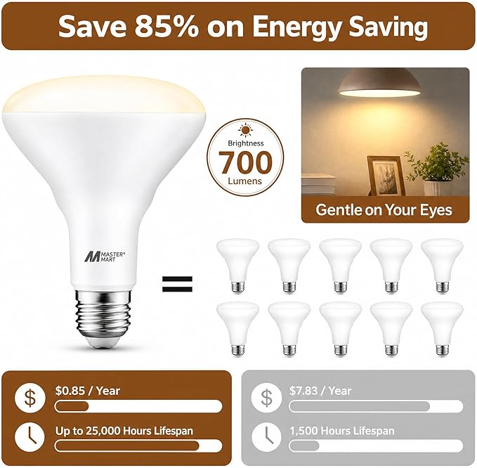 BR30 LED Light Bulbs 12 Pack E26 65W Equivalent 5000K Daylight Dimmable Recessed Flood Lights