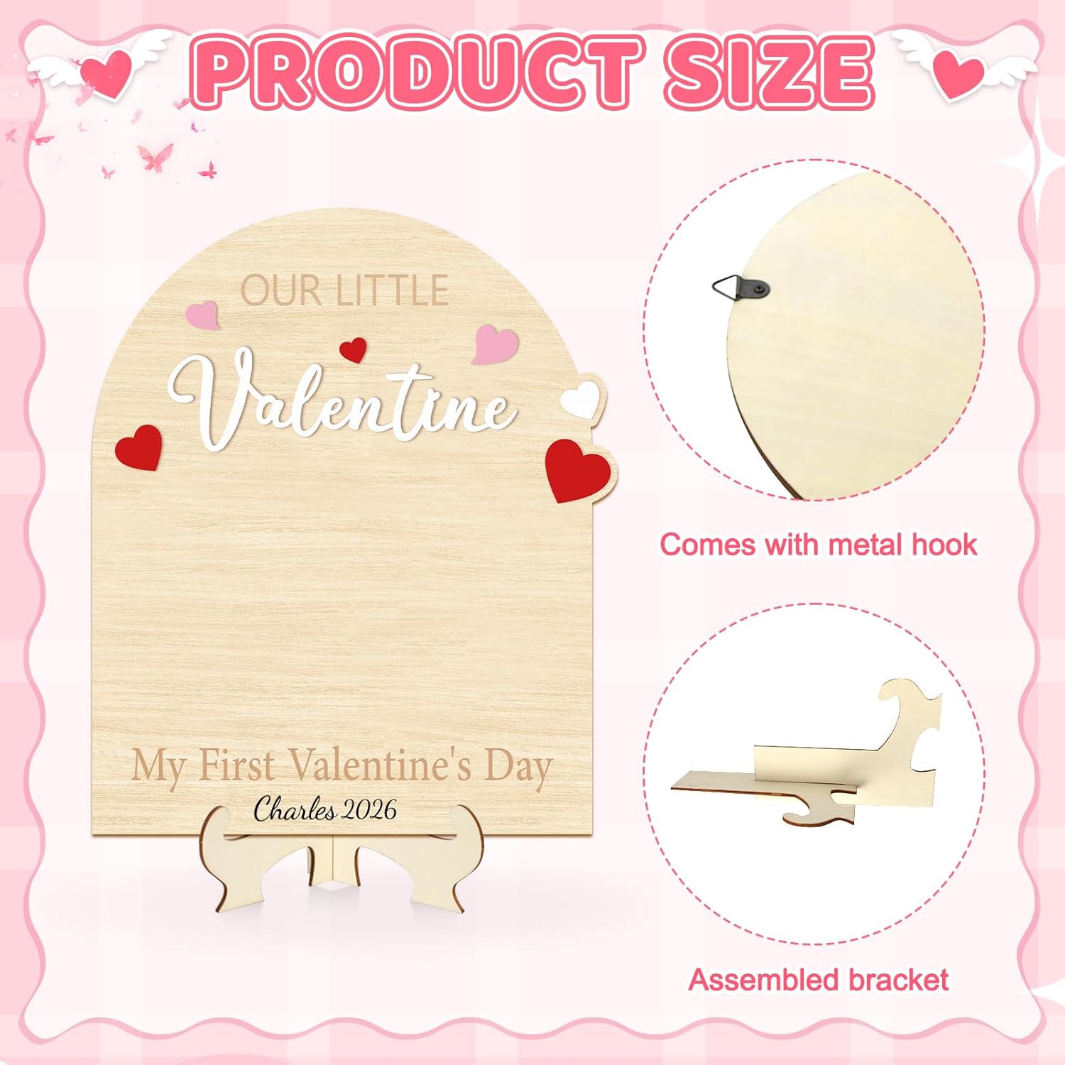 Baby'S First Valentine'S Day Diy Footprint Art Card, Our Little Valentine Wood Sign Milestone Keepsake Ornaments For Baby Shower Newborn Photoshoot Prop (Word)
