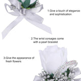 uxcell 3 Wrist Corsage and Boutonnieres Set Handmade Corsages for Wedding, White/Silver