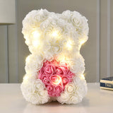 Rose Flower Bear-Hand Made Rose Teddy Bear,Best Artificial Decoration Gifts For Mom, Girls,Unique Birthday Gifts,The Perfect Party Clear Box (White)