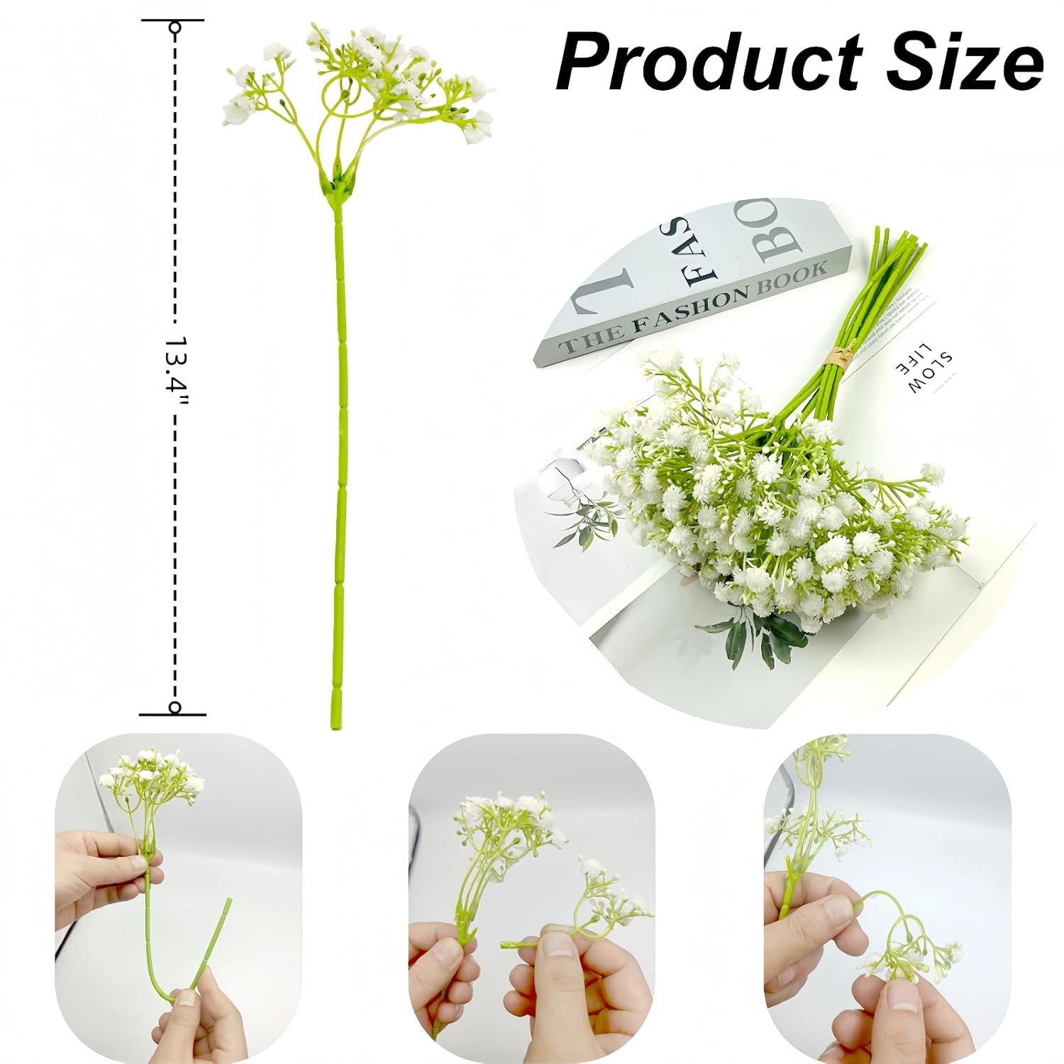 10Pcs Babys Breath Artificial Flowers Fake White Baby Breath Flowers Artificial Bulk,Real Touch Flowers For Wedding Party Home Garden Decoration (White-A)