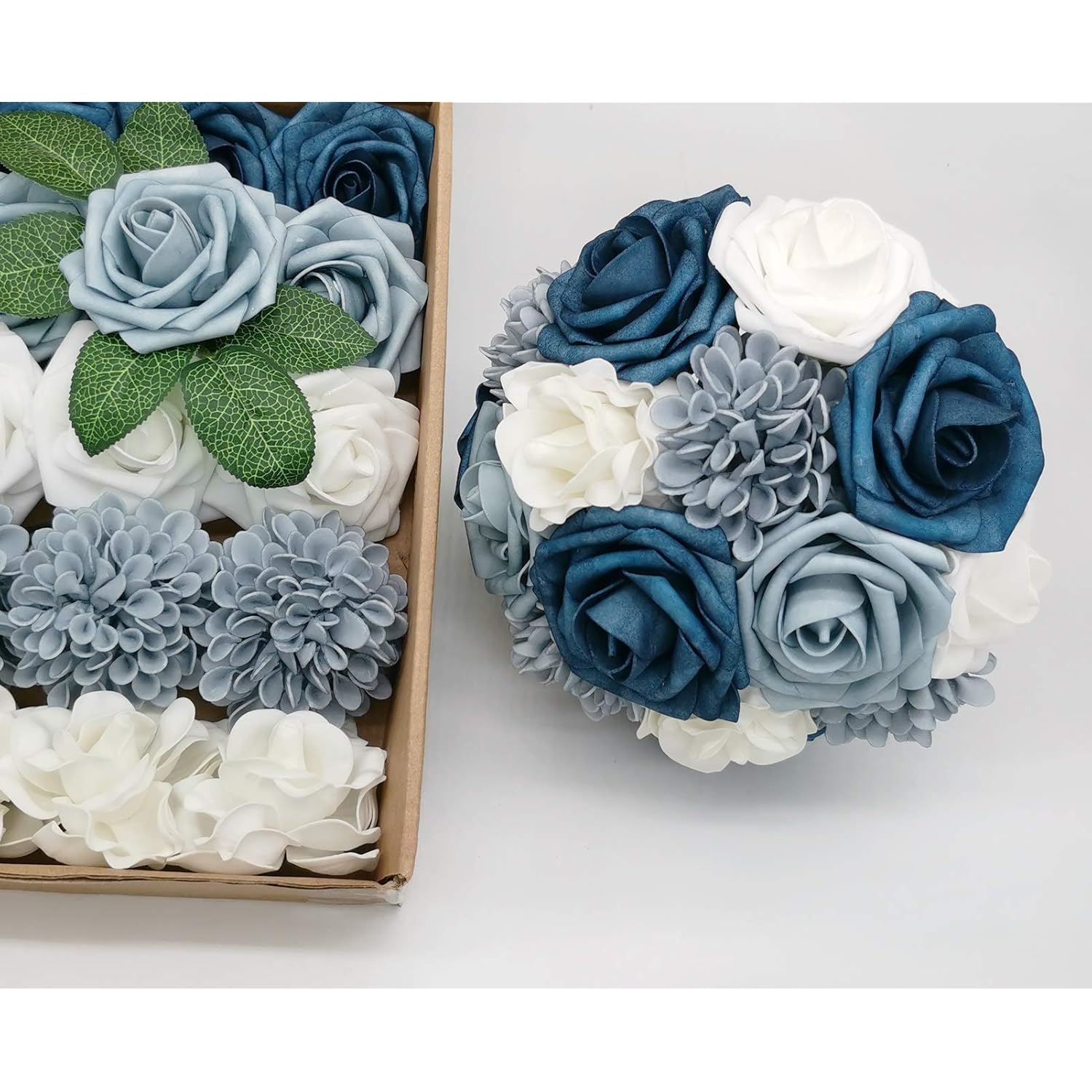 Artificial Flowers Combo Delicate Elegant Dusty Blue Mixed Flowers With Stem For Diy Wedding Bouquets Centerpieces Baby Shower Party Home Decorations
