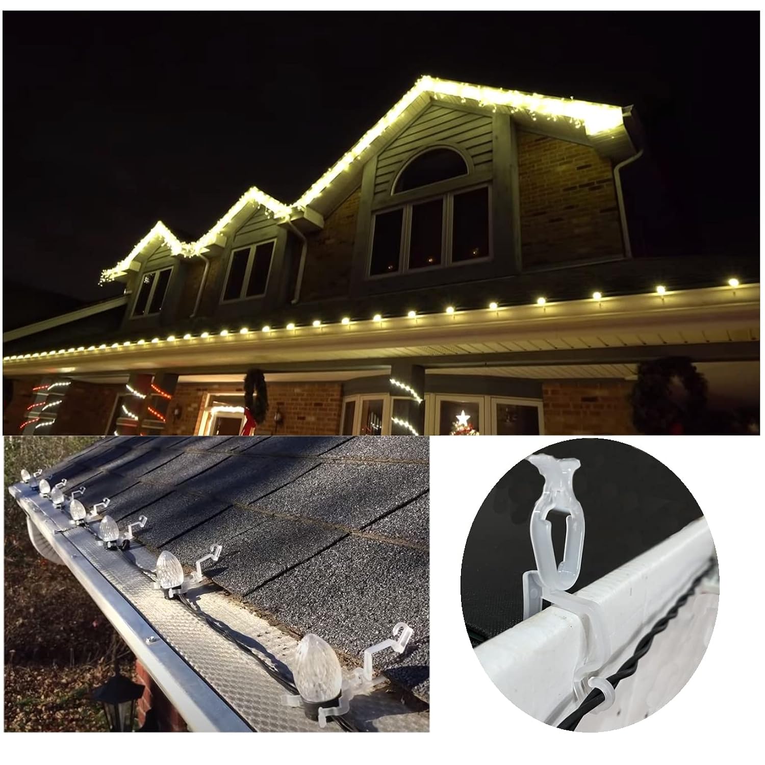 Christmas Light Clips, Holiday Light Hanging Clips, All In One Clip For C7 C9, Gutter Hooks For Outside Outdoor Roof (100 Pack)