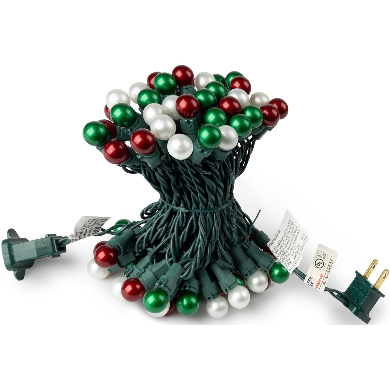 Pearlized Glass Mini Globe Lights Set - 70 G15 Red, Green & Warm-White Led Bulbs - Indoor Outdoor - 25.3 Feet Pearl Berr