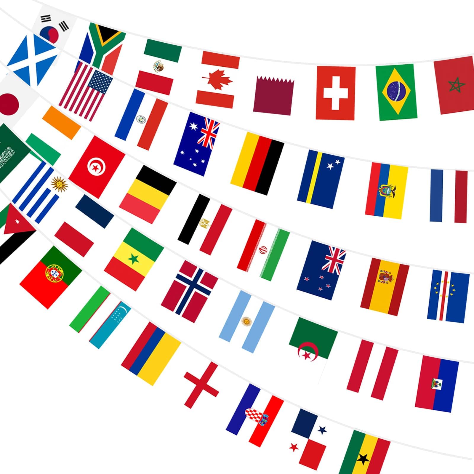 48 Countries String Flags Banner for Party Decor, 1 Pack International Flags Bunting Banner - Double Sided Fabric Flags for Olympic Bar Sports Club School Garden Decor (7.9" x 11"- 68.9 Ft)