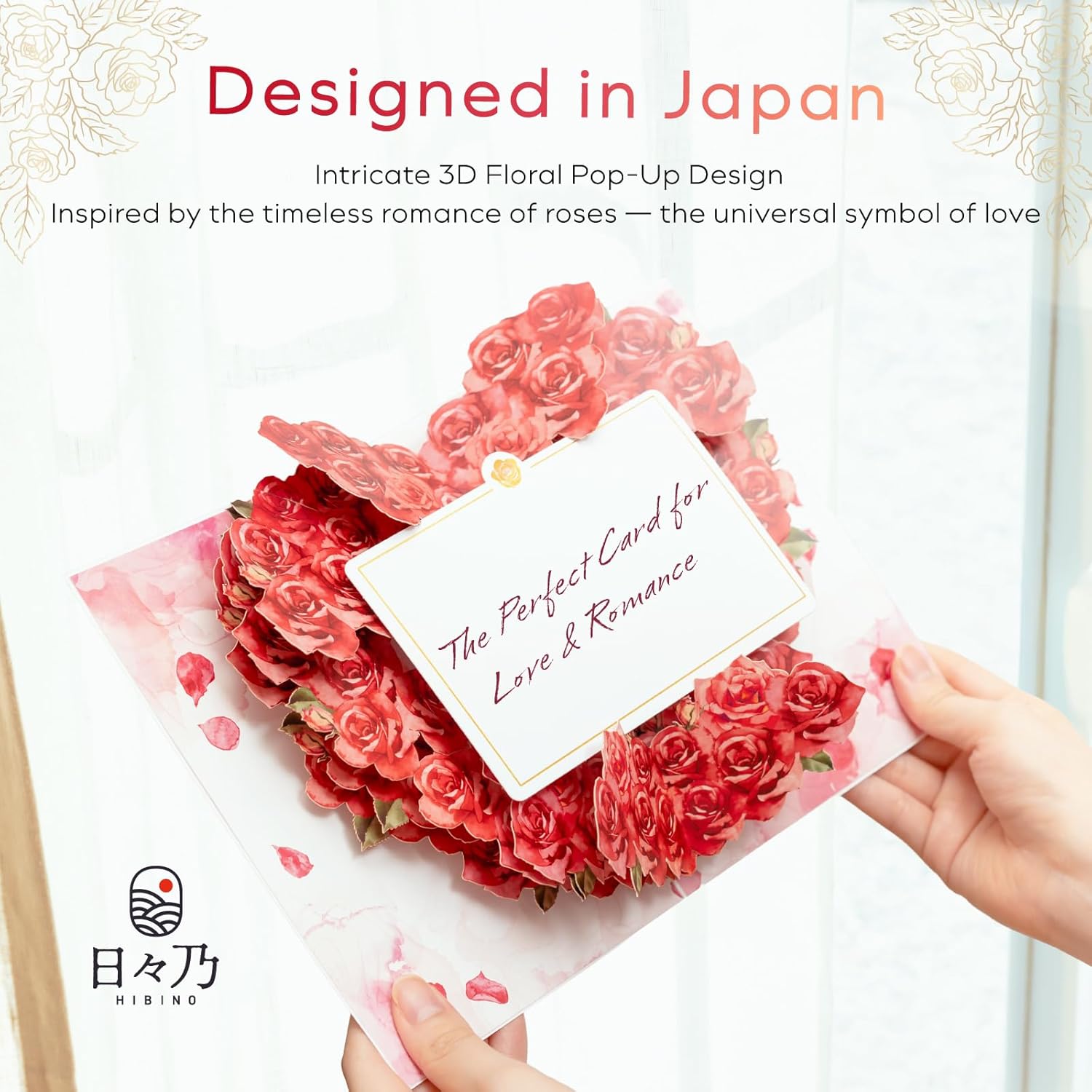 3D Pop-Up Rose Card | With Slide-Out Message Note | Handcrafted Floral Design | Romantic Greeting Card For Valentine’S Day, Anniversaries, Birthdays, Weddings & Special Moments | Designed In Japan