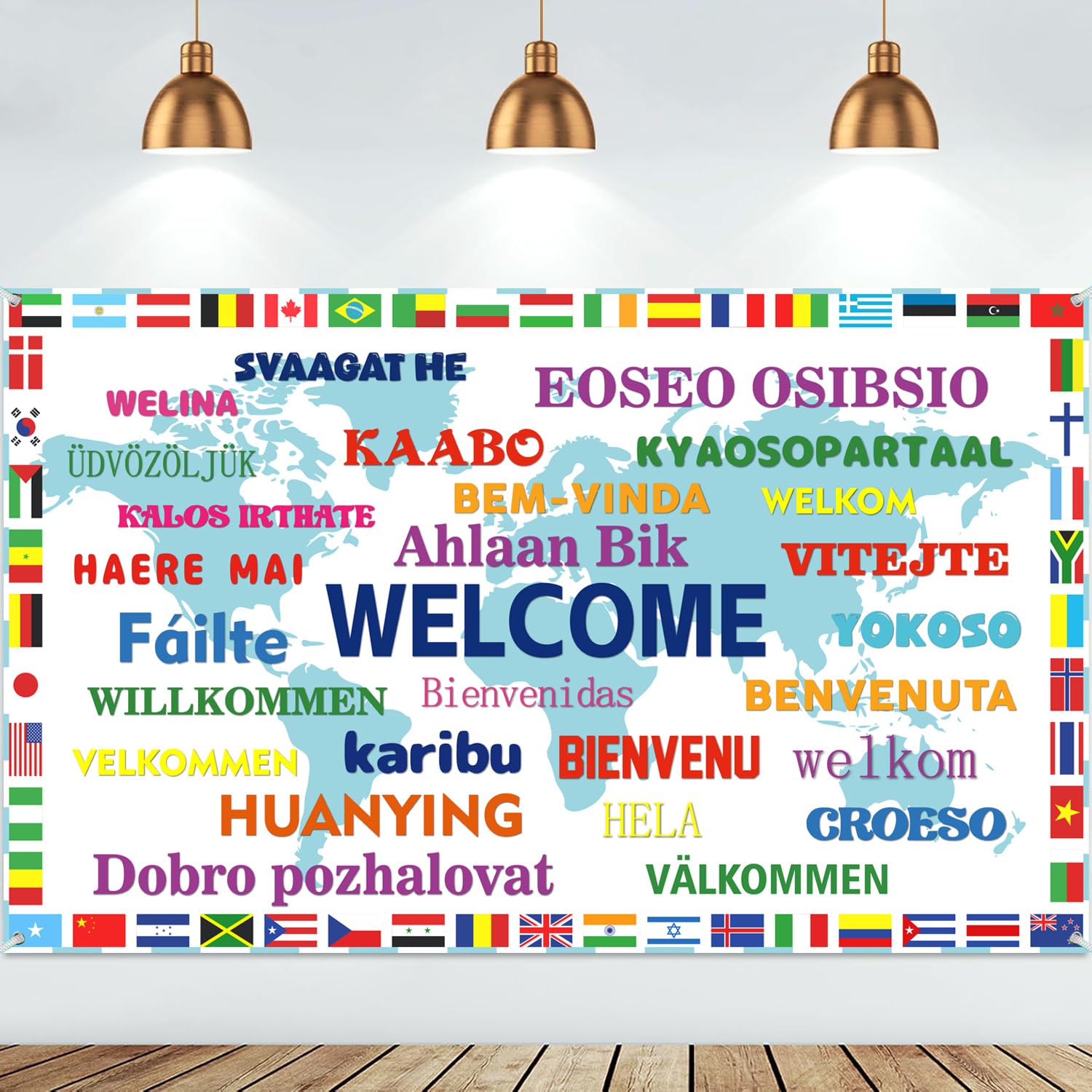 World Flag Banner Decorations International Welcome Banner Backdrop, Country Flags for International Party Supplies Around the World Sports Events Club Classroom Decor
