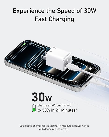 30W USB C GaN Fast Charger Nano Wall Charger Foldable Travel Adapter for iPhone Samsung iPad