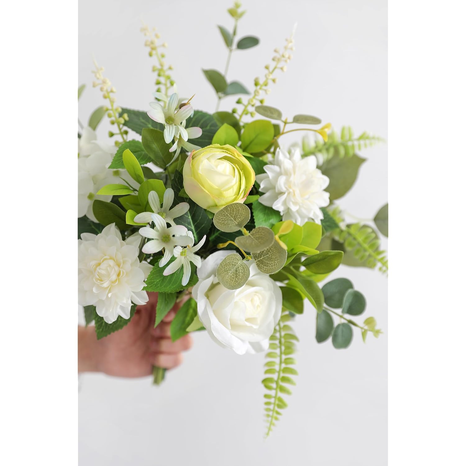 Fake Flowers With Vase,Artificial Silk Roses In Vase,Table Centerpieces For Dining Room, Silk Faux Flower Arrangements For Home, Living Room Bathroom Plant Decor,Table Decorations