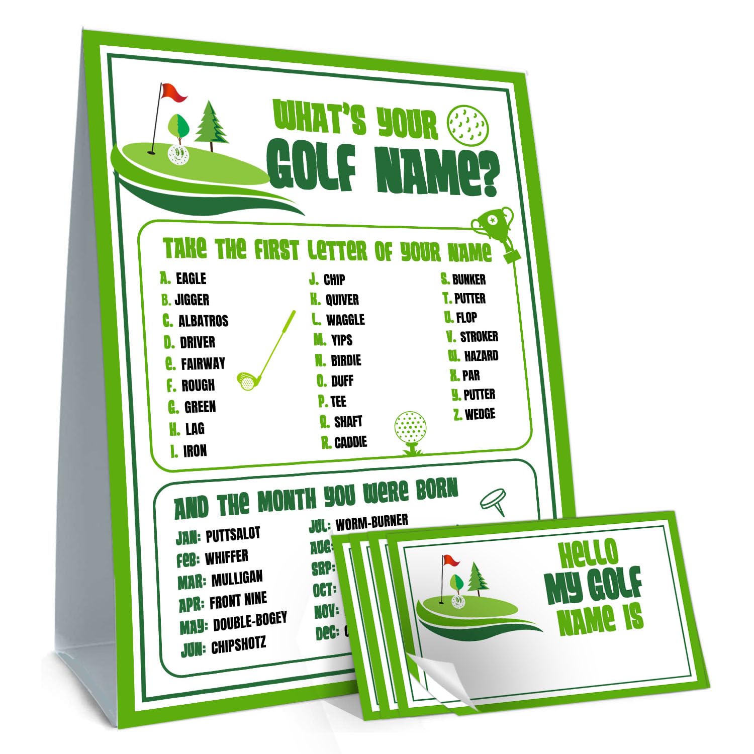 Funny Golf Theme Game Cards Set, What'S Your Golf Name Game, Including 1 Sign And 30 Stickers, Perfect For Birthday Party Activities