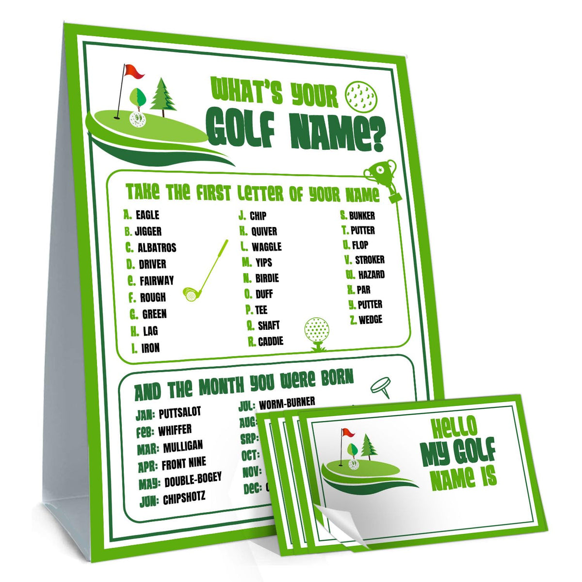 Funny Golf Theme Game Cards Set, What'S Your Golf Name Game, Including 1 Sign And 30 Stickers, Perfect For Birthday Party Activities