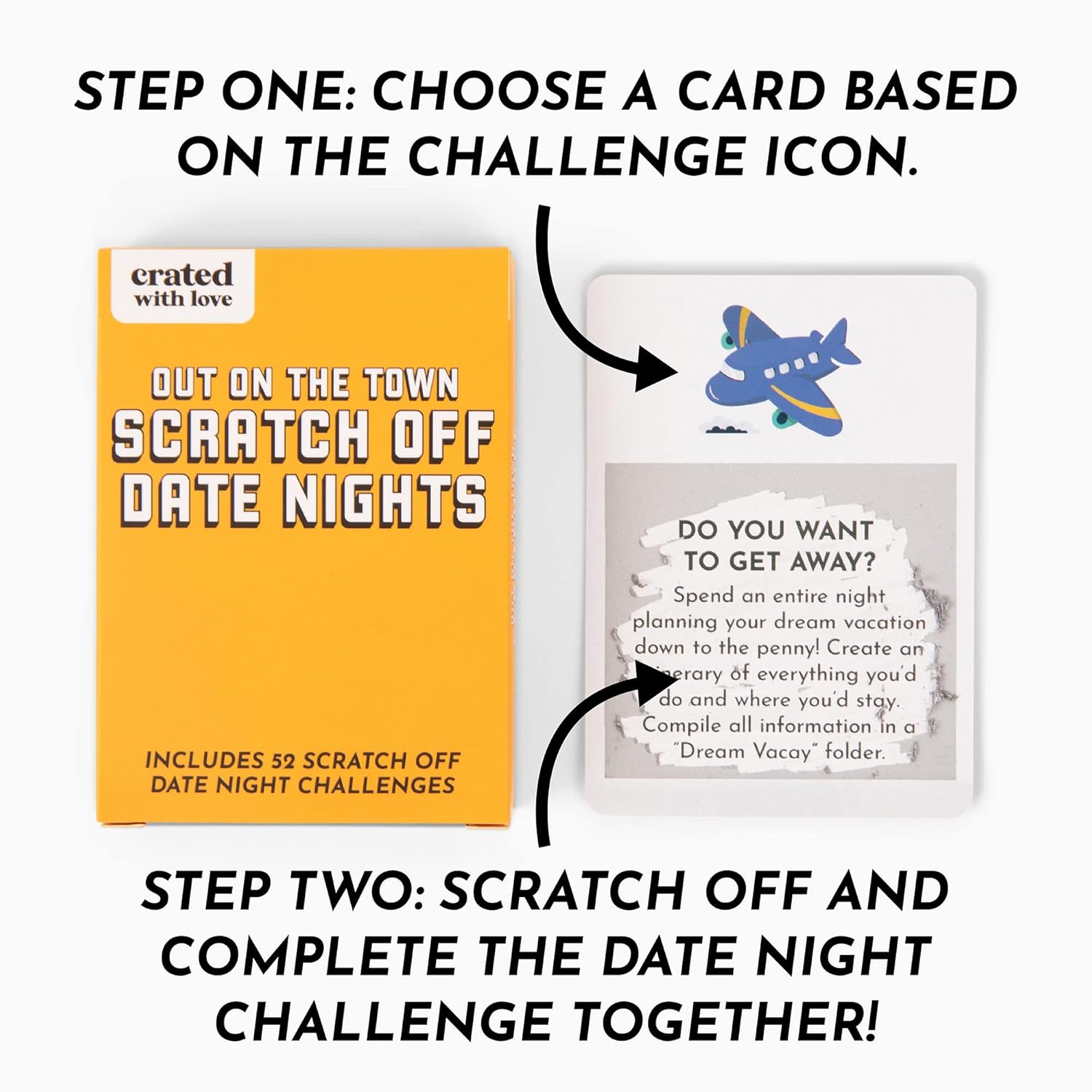 Crated With Love - Date Deck Scratch Off Cards For Couples, Date Night Ideas Card Deck For Mystery Couples Challenge, Girlfriend Boyfriend Husband Wife Anniversary Couples Gift