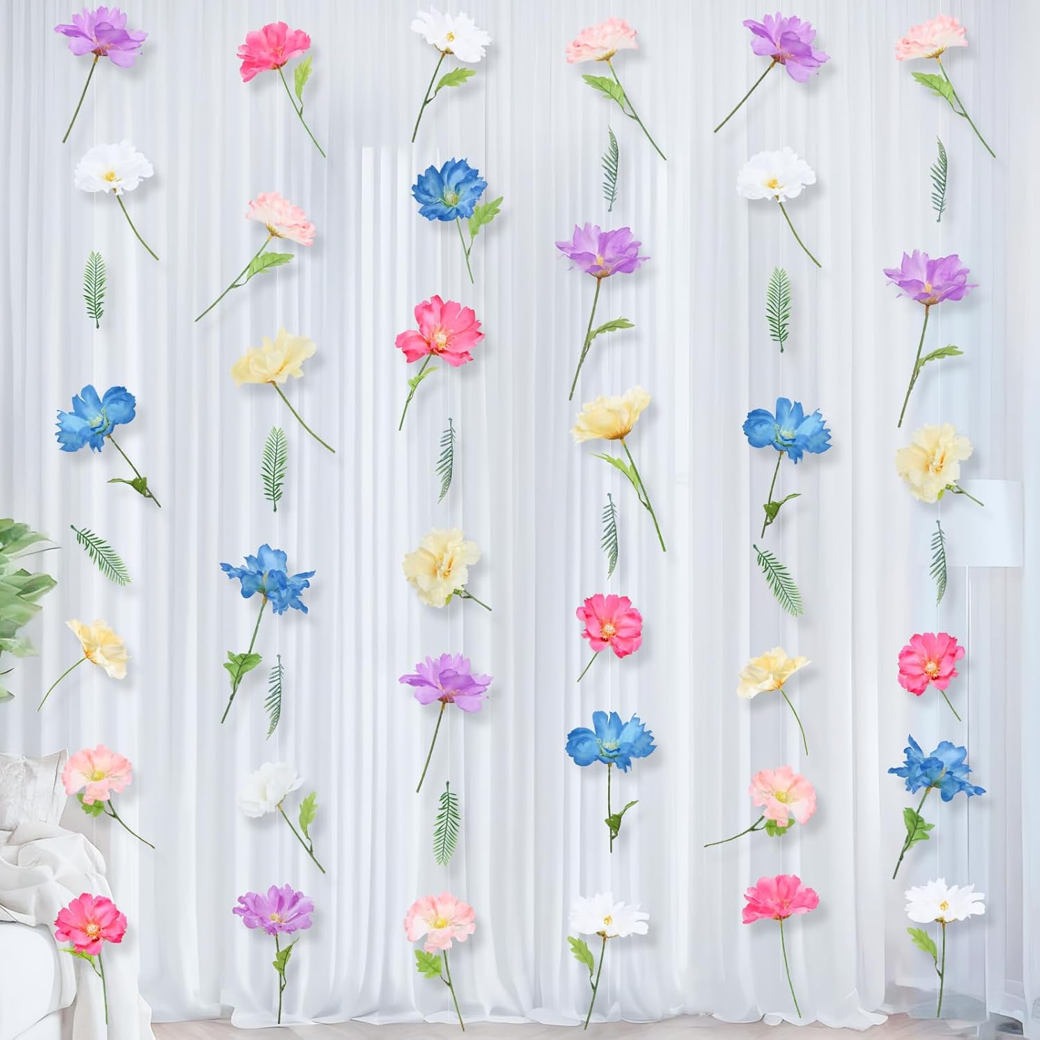 6 Pcs Wildflowers Artificial Flowers Decorations,Hanging Flowers Garland With Hooks Spring Wild Flowers For Wedding Party Background Birthday Baby Shower Home Birthday Decorations