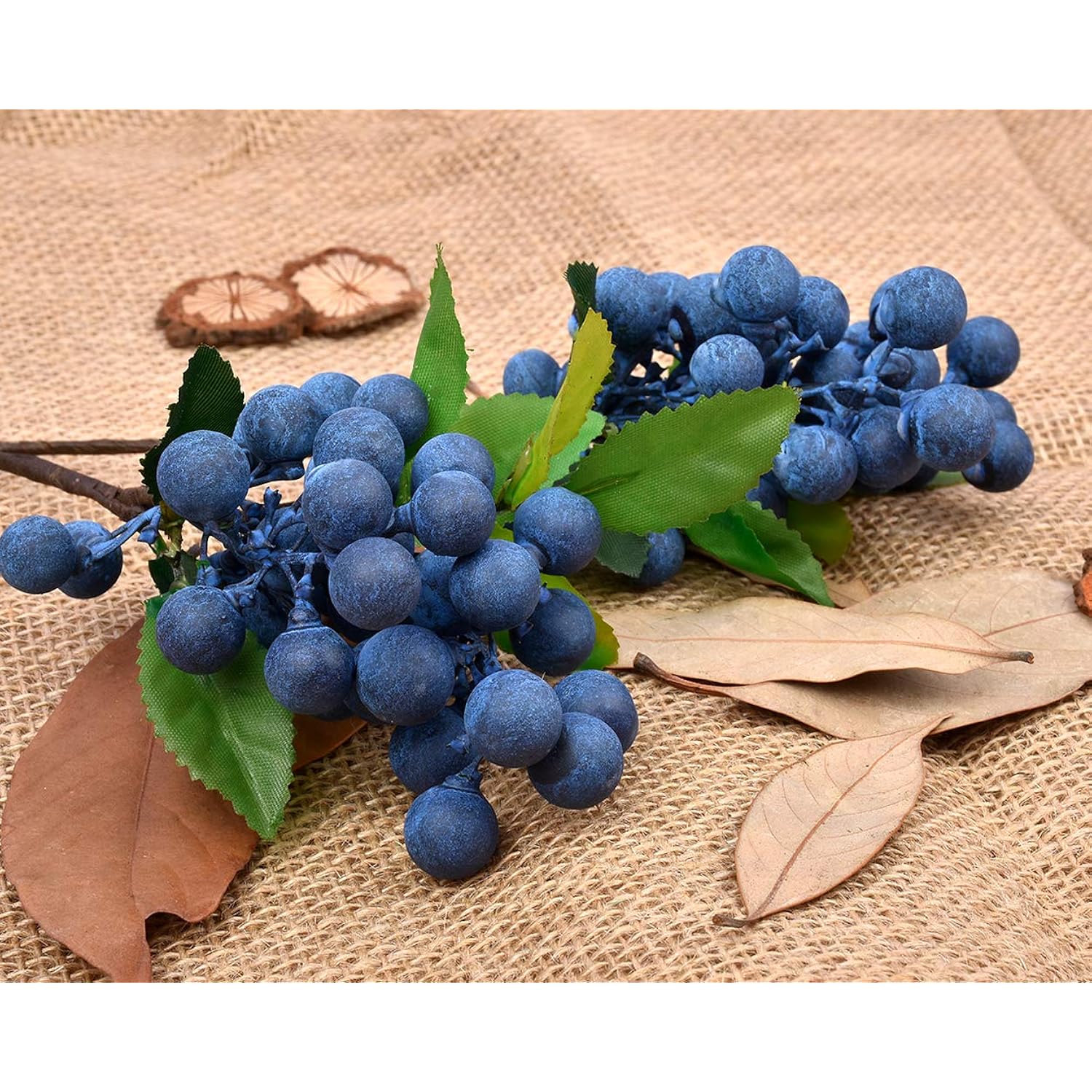 Artificial Blueberries 4 Pieces Lifelike Faux Fruit Berries Fake Flowers For Decoration (Blue)