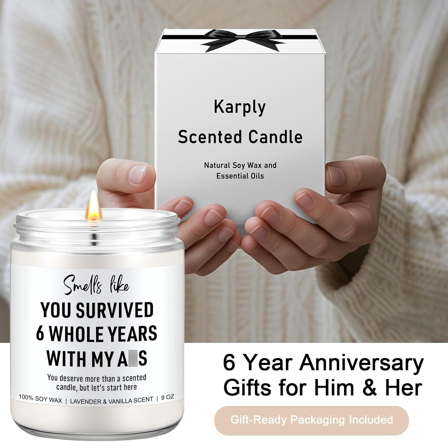 6 Year Anniversary Candle For Him, Her - 6Th Anniversary Iron Gifts For Women, Men, Wife, Husband - 6 Year Wedding Anniv. Gifts For Couple - 6 Years Of Marriage Presents