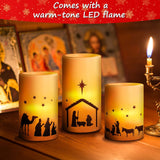 3 Pcs Nativity Scene Candles Flameless Christmas Led Candles Battery Operated Warm Light For Advent Indoor Outdoor Home Table Decorations Christmas Holiday Decor