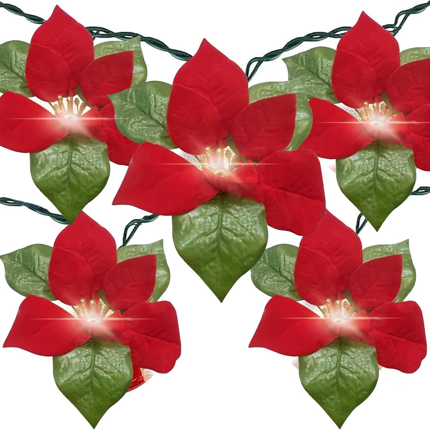8.5Ft Christmas Led Flower String Lights, Christmas Decorations Lights Outdoor With 10 Led Red And Green Flowers Bulbs,