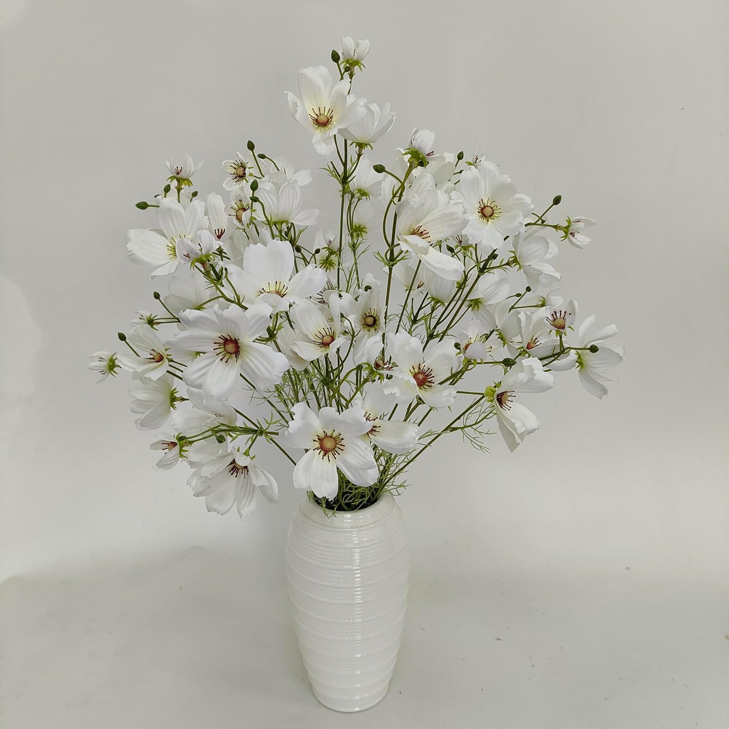 White Daisy Artificial Flowers, 8 Bundles 21.65'' Faux Silk Daisy With Stems For Home Garden Vase Decor
