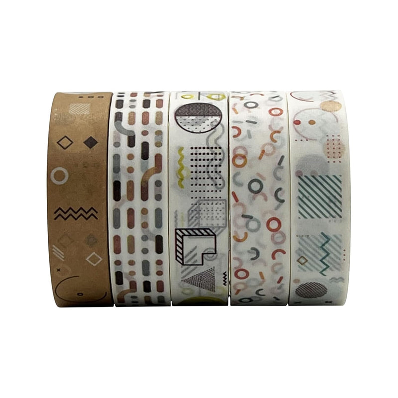 5 Rolls Minimalist Graphics Washi Tape Set, 10Mm Wide Japanese Decorative Mask