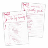 5"X 7" Baby Shower Games Kit, 30 Pcs Pink Bow Baby Song & Family Feud Two-In-One Game Cards With Answer Card, For Parents-To-Be, Baby Announcement, Gender Reveal, Party Favor & Decorations - F05