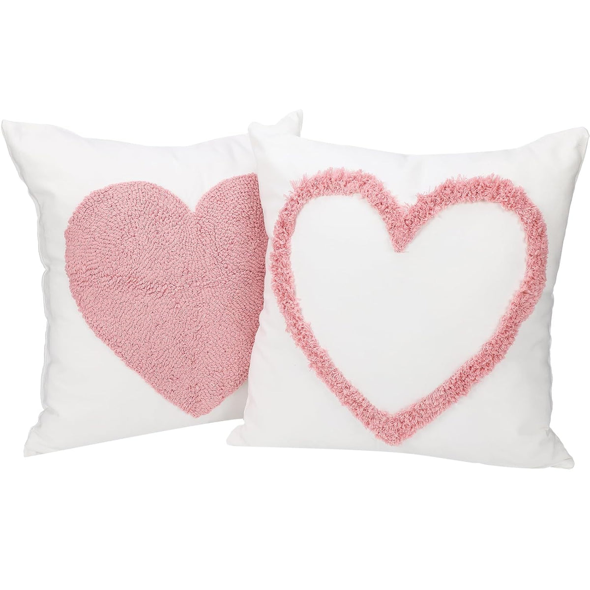 2 Pcs Valentine'S Day Throw Pillow Cover 18X18 Heart Love Embroidered Decorative Pillow Cases Pink Soft Plush Jacquard Square Cushion Cover For Valentine Sofa Couch Bedroom Decor Coupon Gift