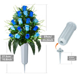2 Sets Artificial Cemetery Flowers, Grave Decorations Roses, Memorial Flowers Bouquet With Vase For Grave Cemetery Decoration (Dark Blue&Light Blue)