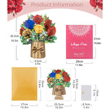 3D Pop Up Card With Red Yellow Blue Roses Bouquet For Birthday Anniversary Valentine'S Day Mother'S Day, Greeting For Mom Sister Granny Aunt Bestie Daughter With Envelopes, Blank Note Card