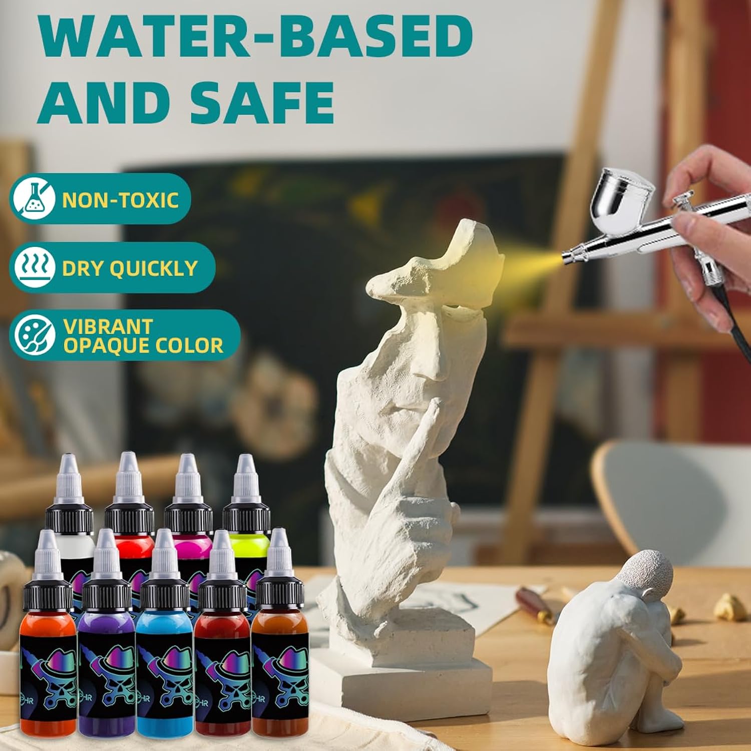 Acrylic Airbrush Paint, Fabric Airbrush Paints For Shoes, Model Hobby, Crafts, Leather Painting-Water Based 24 Opaque Colors Air Brush Painting Set, 1.05 Oz/Bottle
