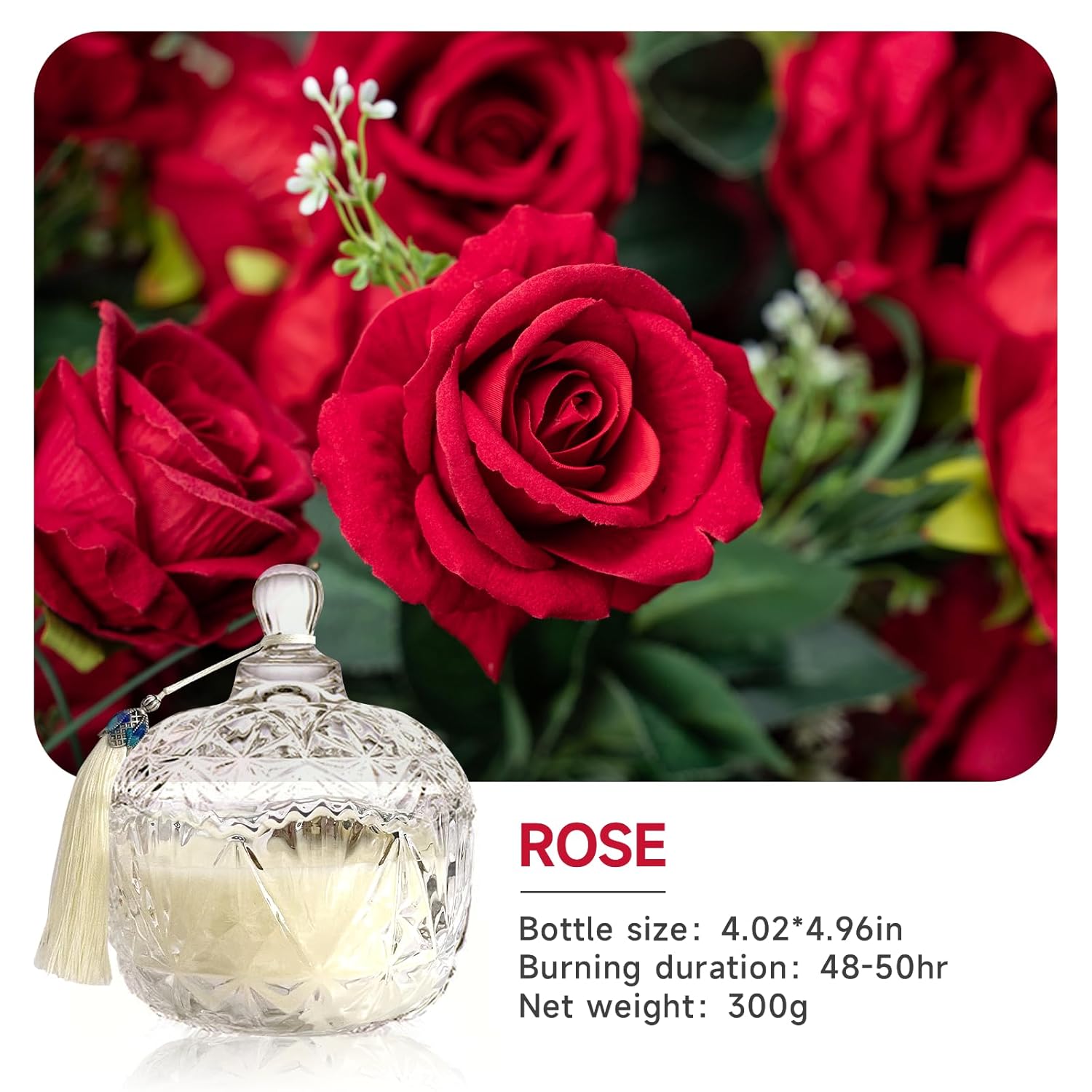 Jar Candy Bowl Shape Soy Wax Rose Scented Candle, Aromatherapy Candles For Home Scented Or As A Birthday/Holiday Candle Gift For Your Lover(7.05Oz/48Hours Burning)