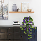 Artificial Hanging Flowers In Pot 25.6" Faux Silk Morning Glory Flower Vine With Cascading Greenery Fake Hanging Plants For Home Office Bathroom Table Shelf Decor(Purple)