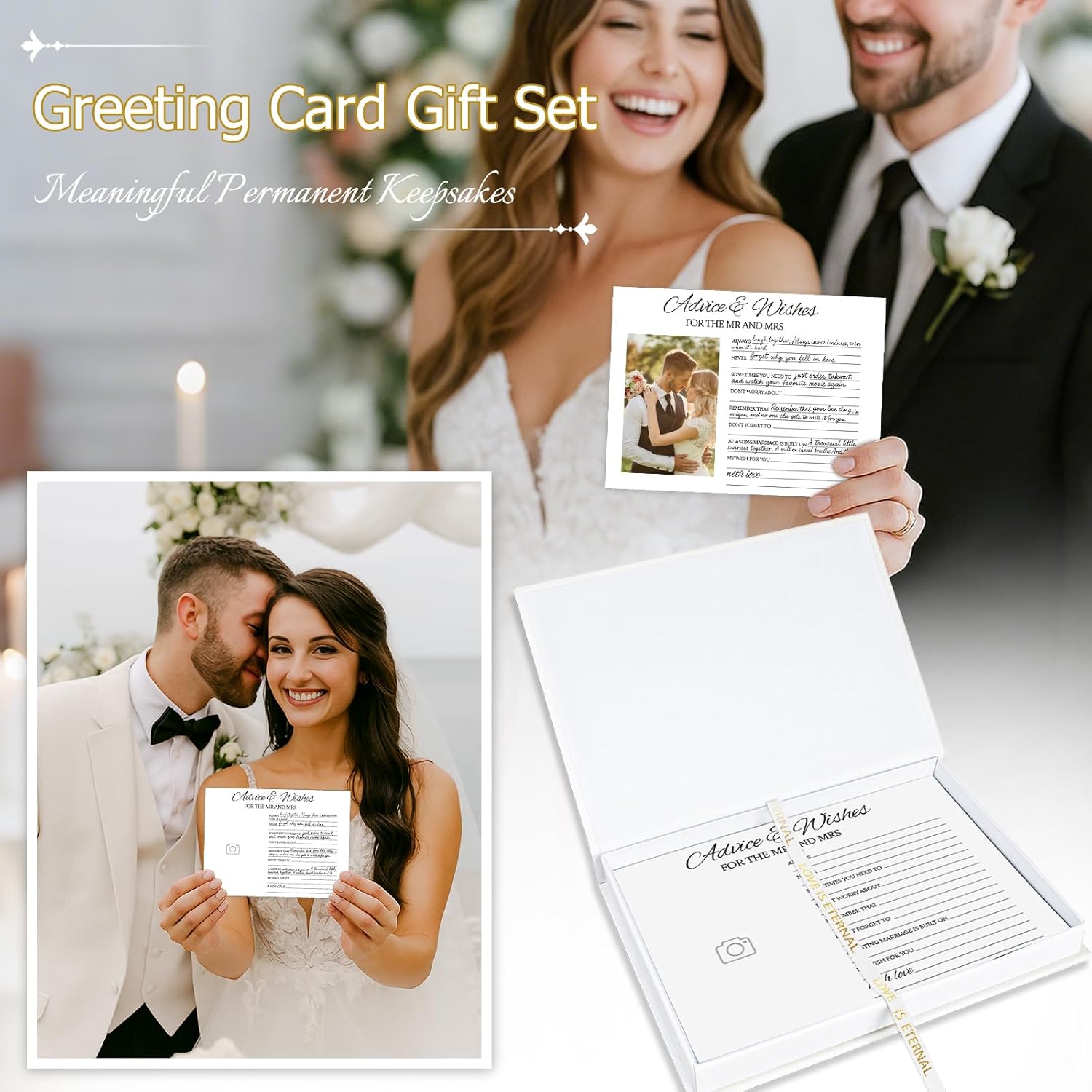Advice And Wishes For The Mr And Mrs - 50Pcs Wedding Advice Cards & Box, Bridal Shower Game Card, Wedding Shower Decorations