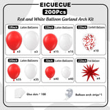 Red And White Balloons Garland Arch Kit With Stars 200Pcs - 5 10 12 18 22 Inch Balloon And Confetti Balloons For Valentine'S Day Christmas Engagement Birthday Anniversary Party Decorations