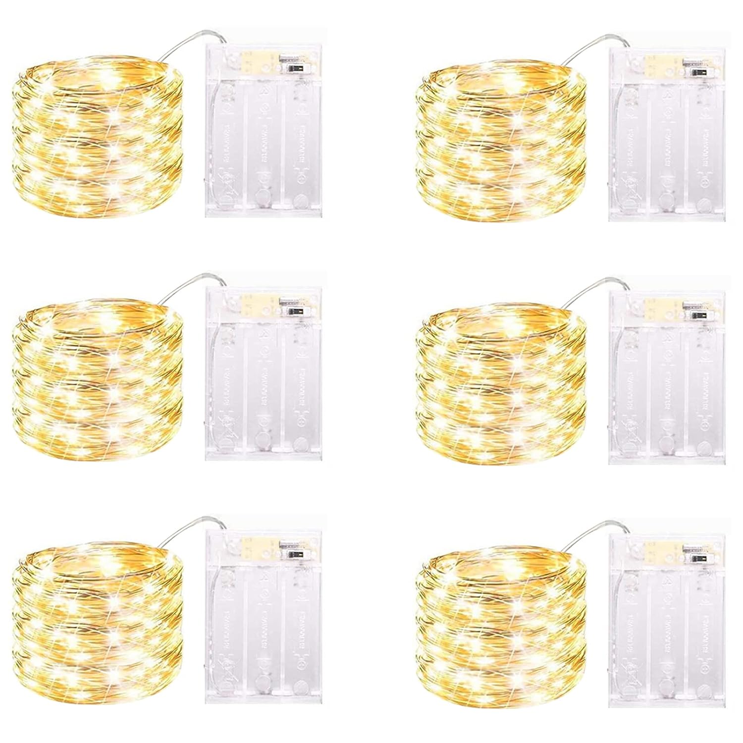 6 Pack Led Fairy Lights Battery Operated With Timer, 13Ft 40Led Waterproof Firefly Lights Silver Wire Mini Twinkle Strin