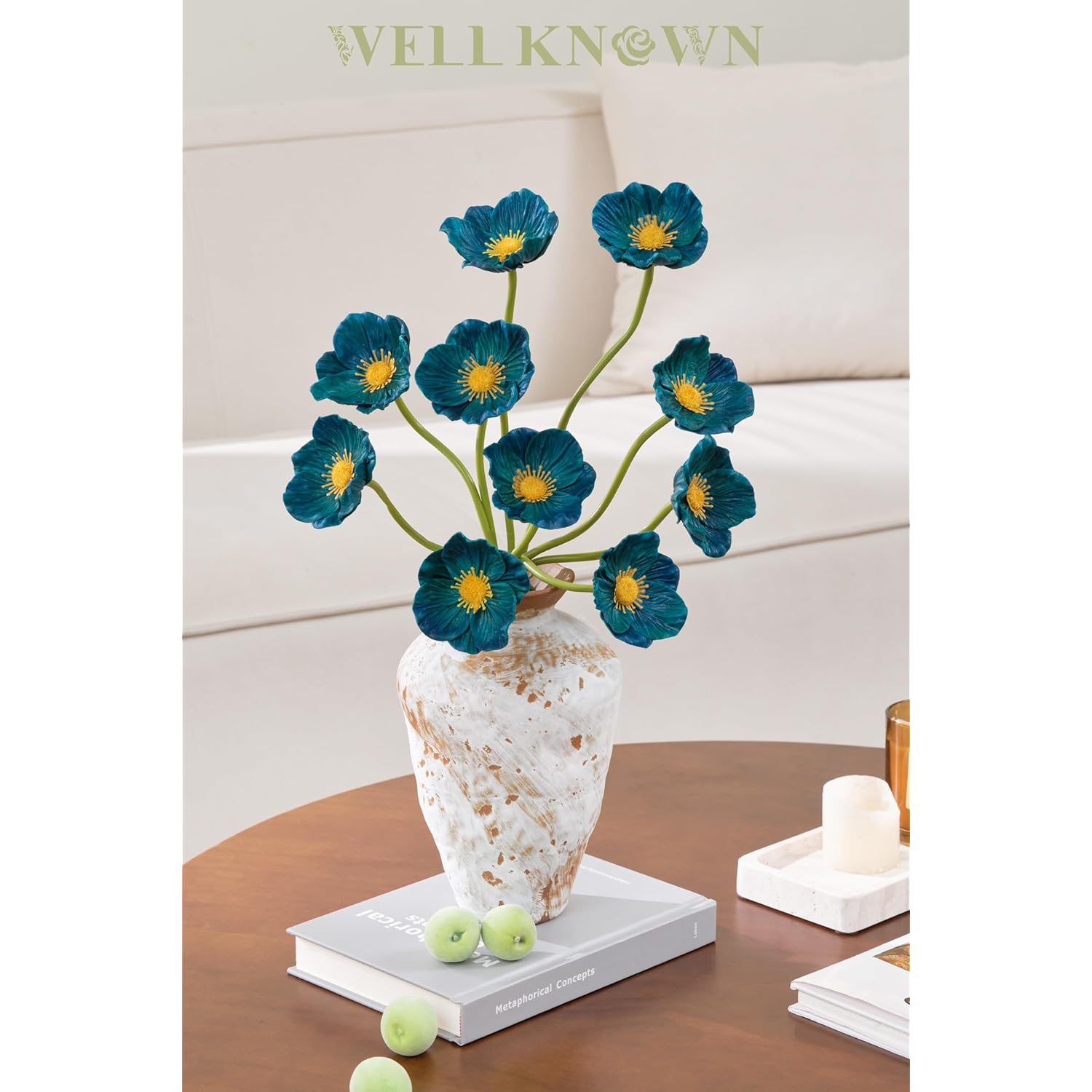 Blue Artificial Flower With Stems, 10Pcs Pu Real Touch Poppy Fake Flowers For Veterans Day Independence Day Floral Arrangement Graduation Home Wedding Bouquets Corsages Decor (Peacock Blue)
