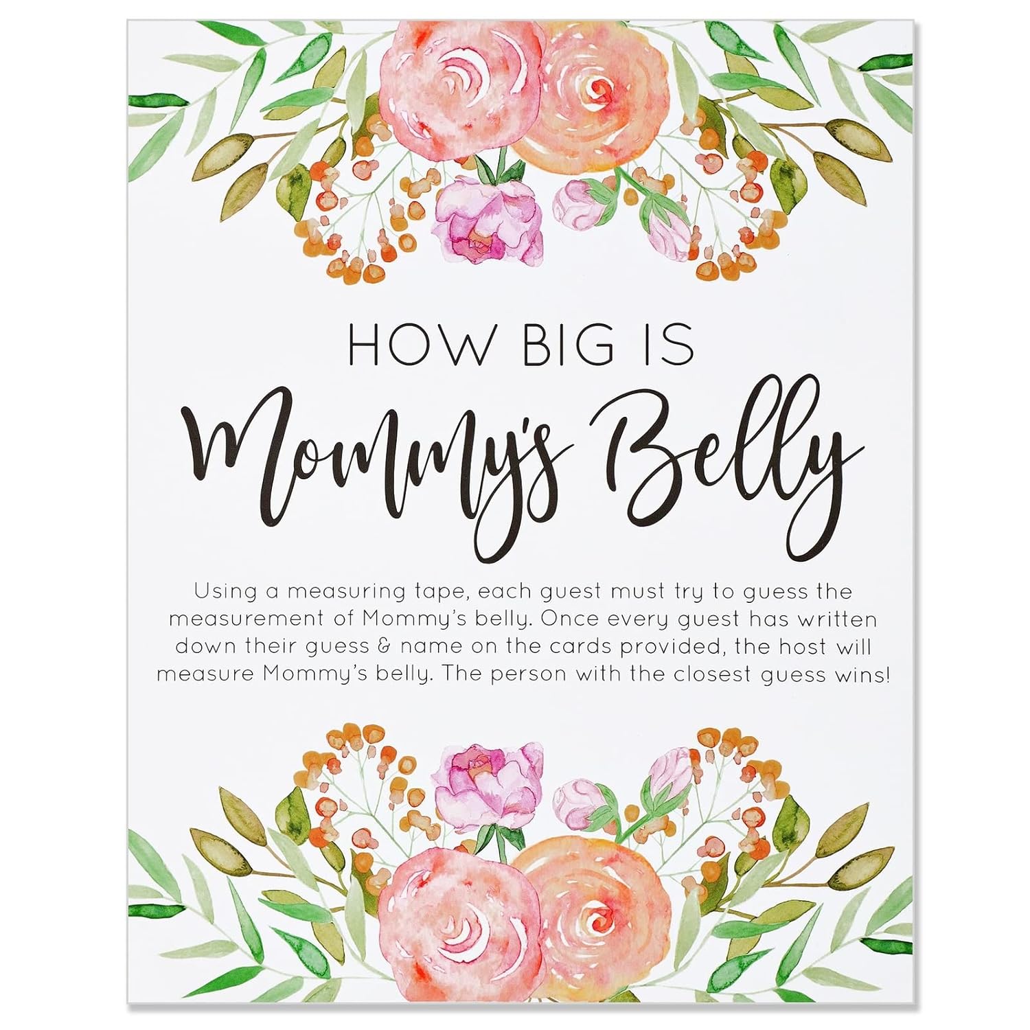 Baby Shower Tape Measure Game - Pink 28-Piece Set - 24 Guess Cards, 3 Measuring Tapes & Sign - How Big Is Mommy'S Belly Activity For Baby Shower Games