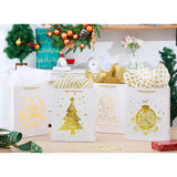 12Pcs Large White & Metallic Gold Foil Gift Bags, 4 Assorted Xmas Tree Snowflake Designs, Perfect For Christmas Thanksgiving New Year Party Favor