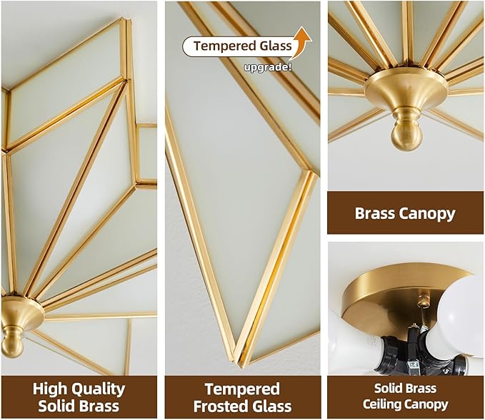 19.7 Inch Gold Star Glass Ceiling Light Art Deco Flush Mount Fixture