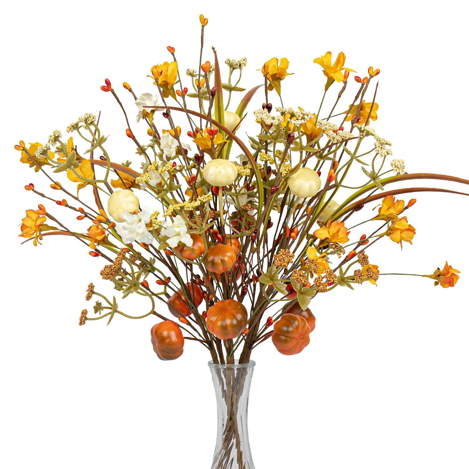 6 Pcs 17 Inch Fall Floral Stems Artificial Autumn Flower Picks Pumpkin Sticks Branches With Pip Berries For Thanksgiving Day Harvest Festival Centerpieces Flower Arrangements Diy Crafts