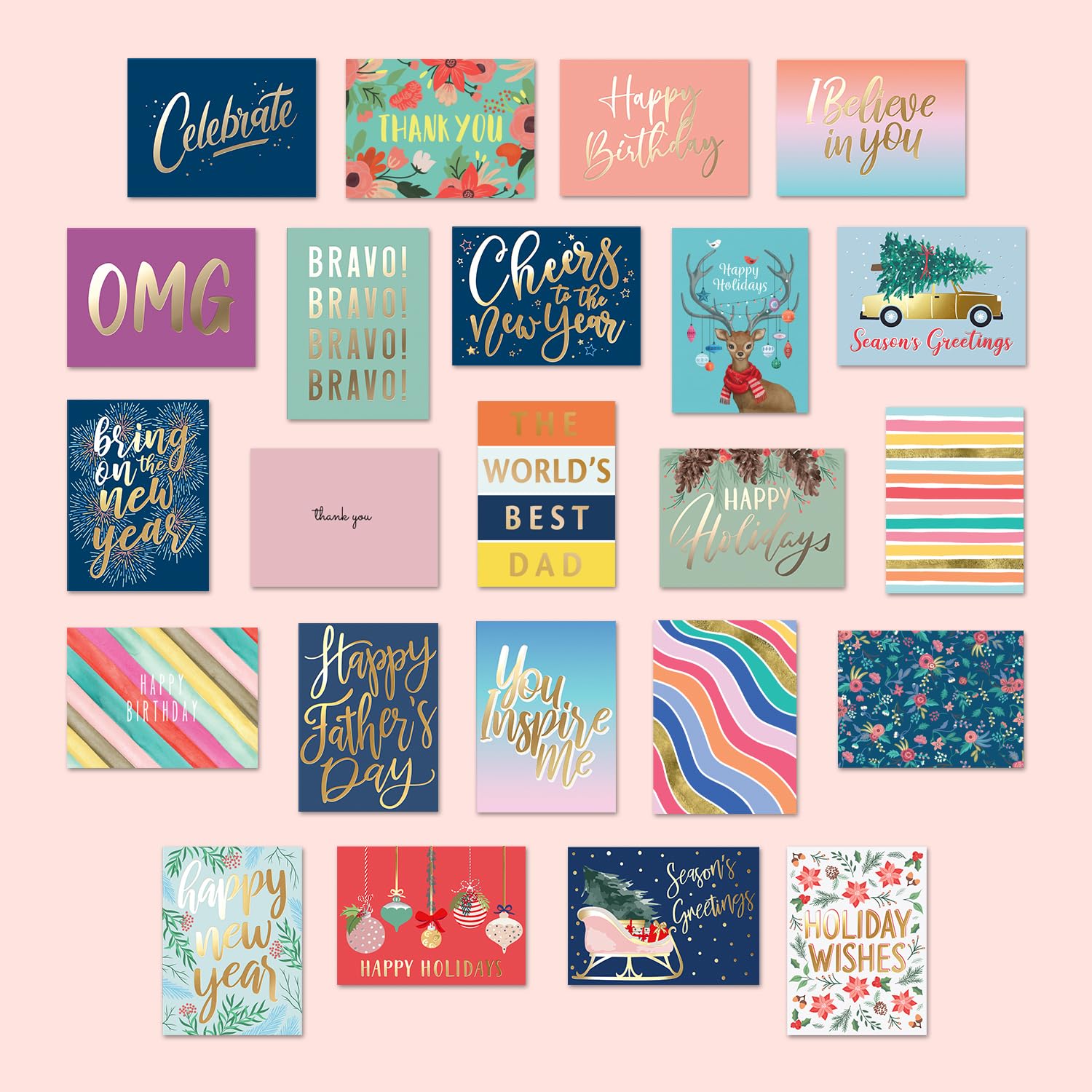 100 All Occasion Cards & Envelopes Set - Greeting Notecards Assortment Box - Birthday Cards Bulk For Office, Thank You, Holiday, Blank Notecards & More – Organizer Box Included