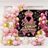 Breast Cancer Awareness Backdrop Pink Ribbon Crown Rose Gold Balloon Background Hope Faith Strength Charity Event Photo Booth Props 7x5FT