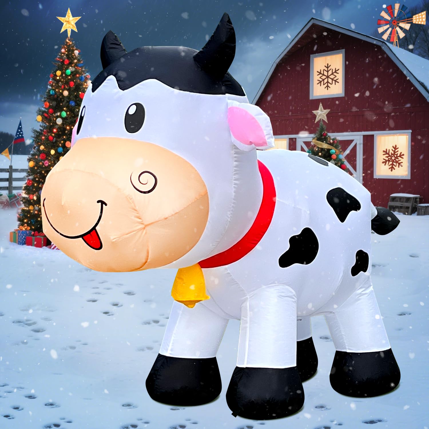 6Ft Cow Inflatables Christmas Spring, Farm Ranch Blow Up Animals Cute Dairy Cattle,Decorations Outdoor Yard Built-In Led
