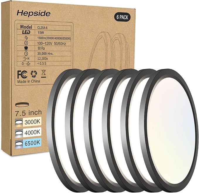 6 Pack 7 Inch LED Ceiling Lights 1500LM 3CCT Flush Mount Fixtures