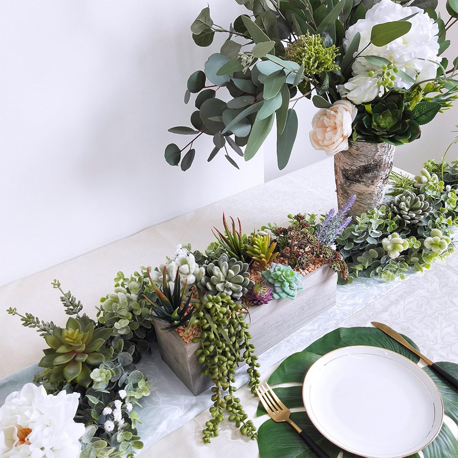 Artificial Potted Succulents Plants Arrangement Fake Succulent Plants In Rectangular Wooden Pot Arrangement For Table Centerpiece Windowsill Greenery Decor